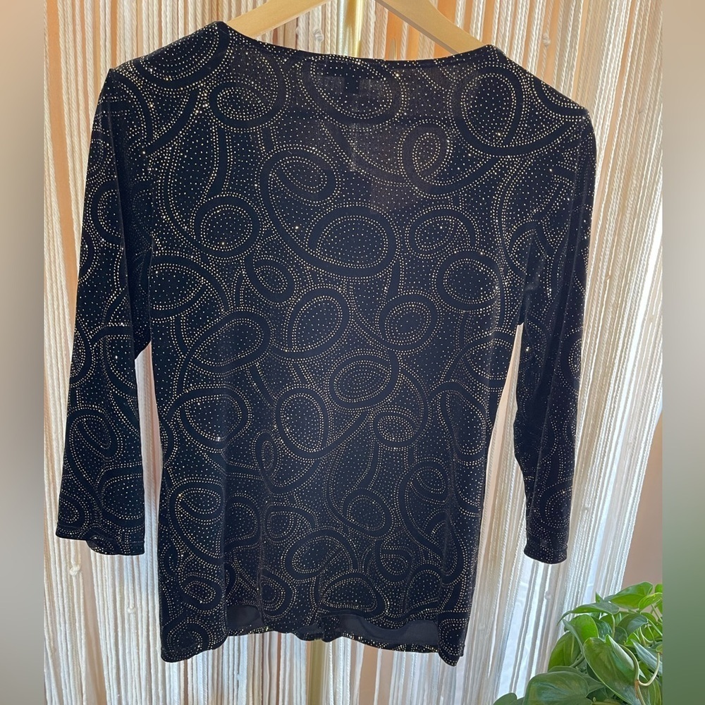 Y2K Notations velvet top faux cardigan set Black & Gold sparkle Medium (M) - Picture 3 of 14